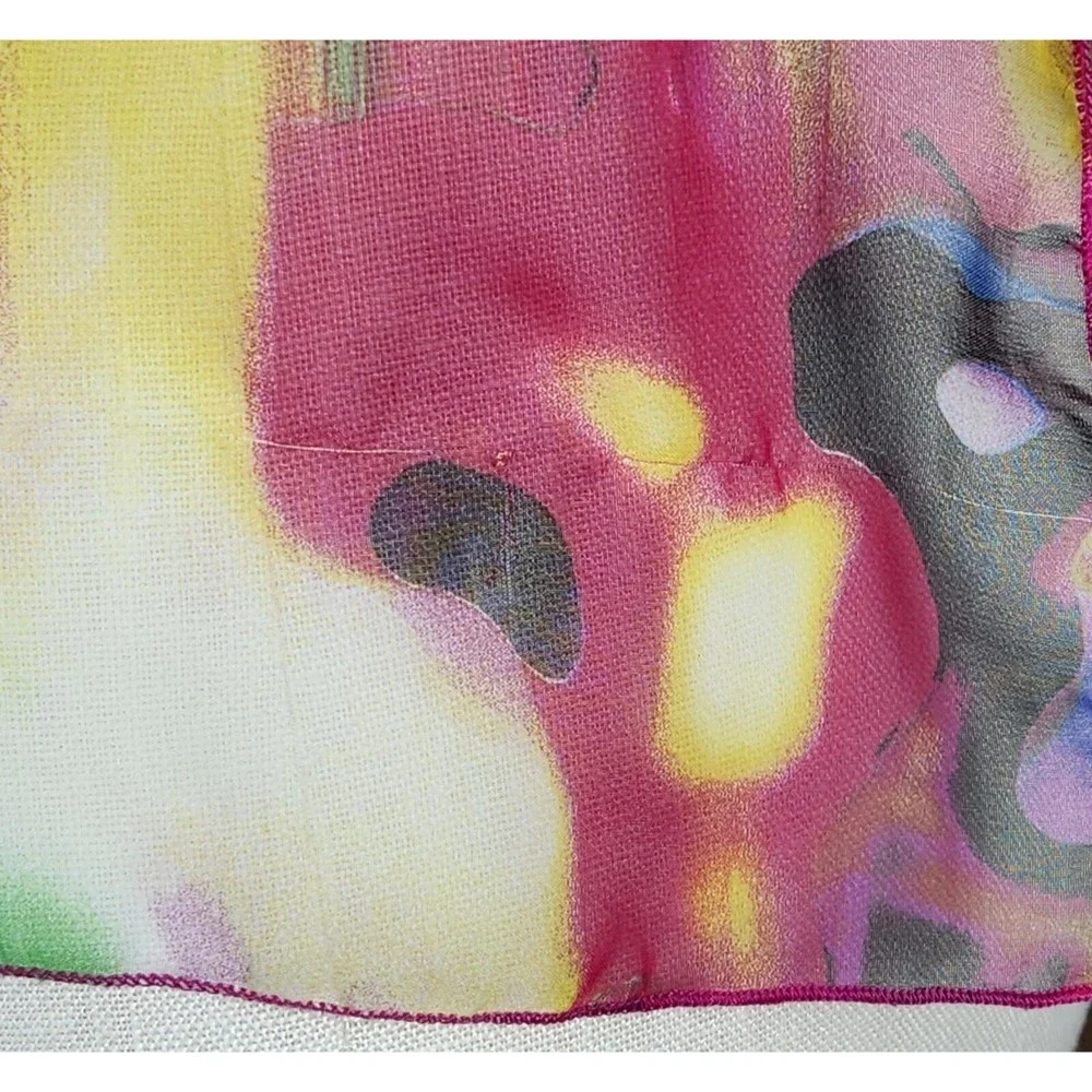 Vintage Mademoiselle Scarf Sheer Vibrant Watercolor Floral Print Rectangle